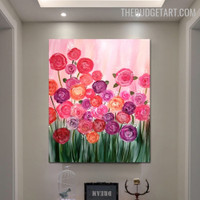 Colorful Blossom Abstract Botanical Handmade Texture Canvas Painting for Room Wall Moulding