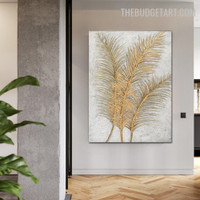 Golden Tropical Foliage Abstract Botanical Handmade Canvas Painting for Room Wall Outfit