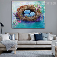 Egg Nest Abstract Contemporary Handmade Texture Canvas Painting for Room Wall Adornment