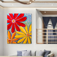 Colourful Floweret Abstract Botanical Handmade Canvas Painting for Room Wall Decor