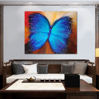 Blue Copper Abstract Animal Handmade Texture Canvas Painting for Room Wall Finery