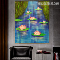 Genus Lotus Abstract Floral Handmade Canvas Painting for Room Wall Arrangement