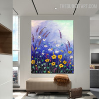 Yellow Florets Abstract Floral Handmade Texture Canvas Painting for Room Wall Flourish