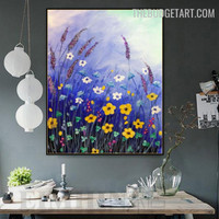 Yellow Florets Abstract Floral Handmade Texture Canvas Painting for Room Wall illumination