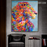 Leo The Lion Abstract Animal Handmade Knife Canvas Painting for Room Wall Moulding