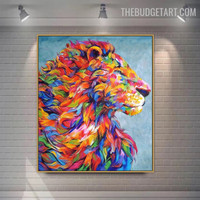 Leo The Lion Abstract Animal Handmade Knife Canvas Painting for Room Wall Trimming