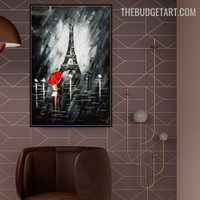 Eiffel Tower Abstract Landscape Handmade Texture Canvas Painting for Room Wall Illumination