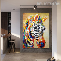 Colorful Zebra Abstract Animal Handmade Knife Canvas Painting For Room Wall Getup