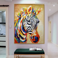 Colorful Zebra Abstract Animal Handmade Knife Canvas Painting For Room Wall Garnish