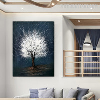 Snow Tree Abstract Botanical Handmade Canvas Painting for Room Wall Drape