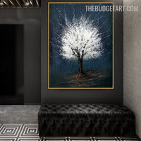 Snow Tree Abstract Botanical Handmade Canvas Painting for Room Wall Disposition