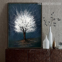 Snow Tree Abstract Botanical Handmade Canvas Painting for Room Wall Decor