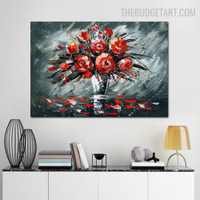 Red Daffodil Abstract Botanical Handmade Knife Canvas Painting for Room Wall Getup