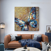 Painted Lady Butterfly Abstract Animal Handmade Knife Canvas Painting for Room Wall Drape