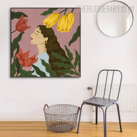 Lady Floral Modern Art Pic Canvas Print for Room Wall Trimming