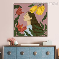 Lady Floral Modern Painting Pic Canvas Print for Room Wall Outfit