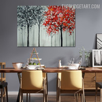 Red Arbor Botanical Handmade Knife Canvas Painting for Room Wall Illumination