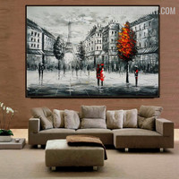 Eiffel Tower iii Beautiful Landscape Handmade Knife Canvas Wall Hanging Painting by Artist for Room Flourish