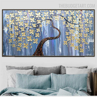 Golden Blooms Arbor Botanical Handmade Palette Art Work on Canvas for Room Wall Molding