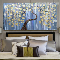 Golden Blooms Tree Botanical 100%Handmade Knife Artist Canvas Painting for Room Illumination