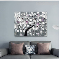 White Flowers Drops Botanical 100%Handmade Knife Canvas Painting Wall Accent Trimming