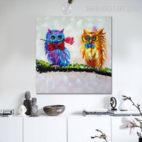 Owl Flower Bird Artist Handmade Heavy Knife Canvas Painting for Room Wall Embellishment