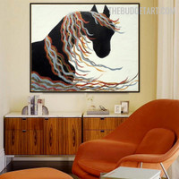 Male Horse Animal Handmade Canvas Wall Art Done by Artist for Room Wall Garniture