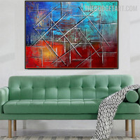 Straight Lineaments Abstract Handmade Geometrical Texture Canvas Acrylic Artwork for Wall Embellishment