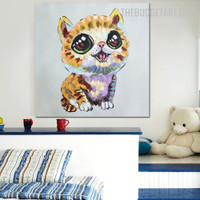 Cute Kitty Animal Handmade Canvas Wall Art Done by Artist for Room Wall Adornment