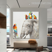 Parrot Colourful Bird Art Handmade Palette Animal Canvas Painting for Wall Hanging Moulding