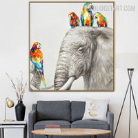 Parrots Handmade Bird Knife Animal Canvas Wall Art for Room Flourish