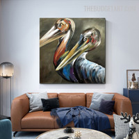 Pelicans Handmade Colourful Bird Canvas Palette Knife Art for Room Wall Assortment