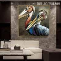 Pelicans Bird Artist Handmade Knife Canvas Painting for Wall Ornamentation