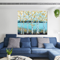 Stream Trees Handmade Abstract Naturescape Palette Canvas Wall Art for Room Tracery