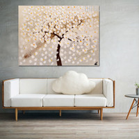 White Daffodils 100%Handmade Modern Flower Art on Canvas for Room Adornment