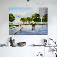 Freeway Building Handmade Heavy Knife Canvas Modern Landscape Artwork for Room Wall Trimming