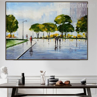 Freeway Trees Handmade Famous Landscape Palette Canvas Wall Art for Room Moulding