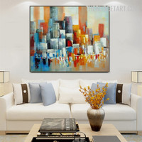 Rectangular Blurs Handmade Texture Canvas Abstract Geometrical Art for Wall Flourish