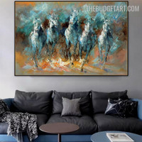 Running Horses Abstract Animal 100% Artist Handmade Texture Canvas Artwork for Wall Accent Finery