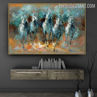 Running Horses Sand Handmade Heavy Texture Canvas Abstract Animal Art for Wall Flourish