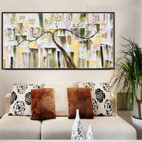 Blooms Tree Abstract Botanical Handmade Knife Canvas Painting for Wall Accent Garniture