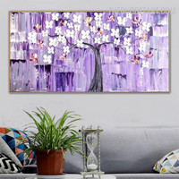 Blossom Sapling Flowers Handmade Knife Canvas Abstract Botanical Painting for Wall Accent Embellishment