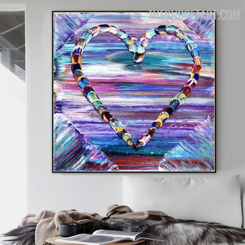 Colourful Heart Contemporary Art Handmade Knife Canvas Artwork for Room Wall Finery