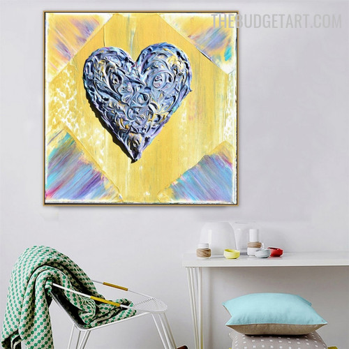 Lupine Heart Abstract Contemporary Artist Handmade Heavy Texture Canvas Painting for Room Wall Embellishment