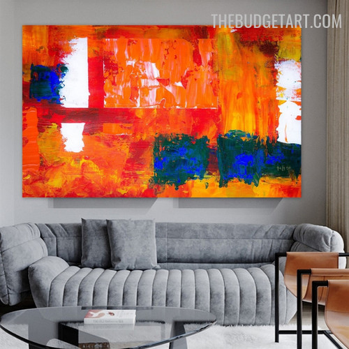 Bold Line Blob Modern Abstract Handmade Acrylic Art on Canvas for Room Wall Disposition