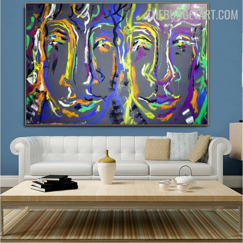 Human Faces Spots Abstract Contemporary Handmade Texture Canvas Painting for Room Wall Adornment