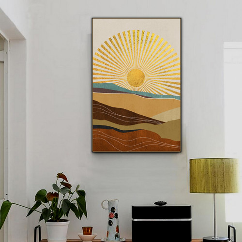 Shiny Sun Landscape Nature Painting Image Canvas Print for Room Wall Tracery
