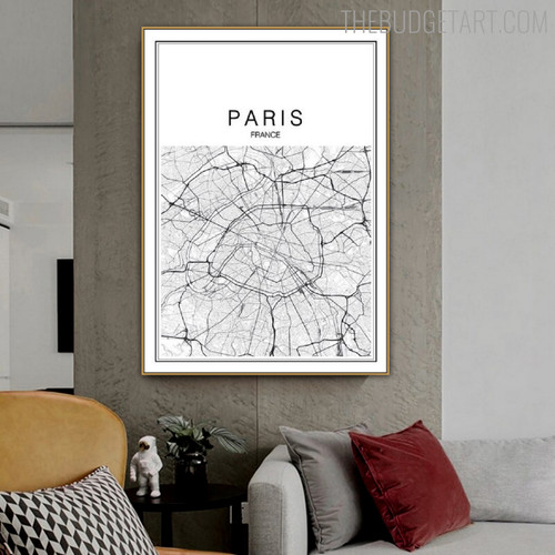 Paris Map Abstract Map Modern Painting Picture Canvas Print for Room Wall Flourish