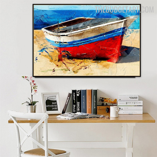 Cockboat Aqua Handmade Texture Canvas Abstract Landscape Wall Art for Room Tracery