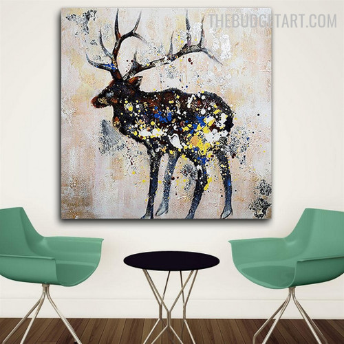 Reindeer Handmade Acrylic Texture Abstract Animal Canvas Painting for Room Wall Outfit Accent